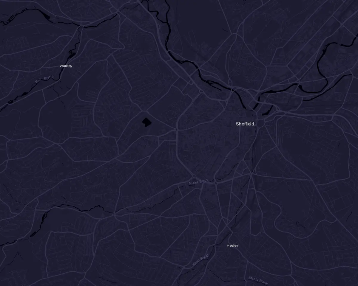 Map of Sheffield showing where Tudor Square is